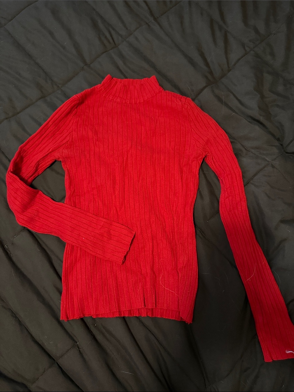 Red Ribbed Mock Neck Sweater